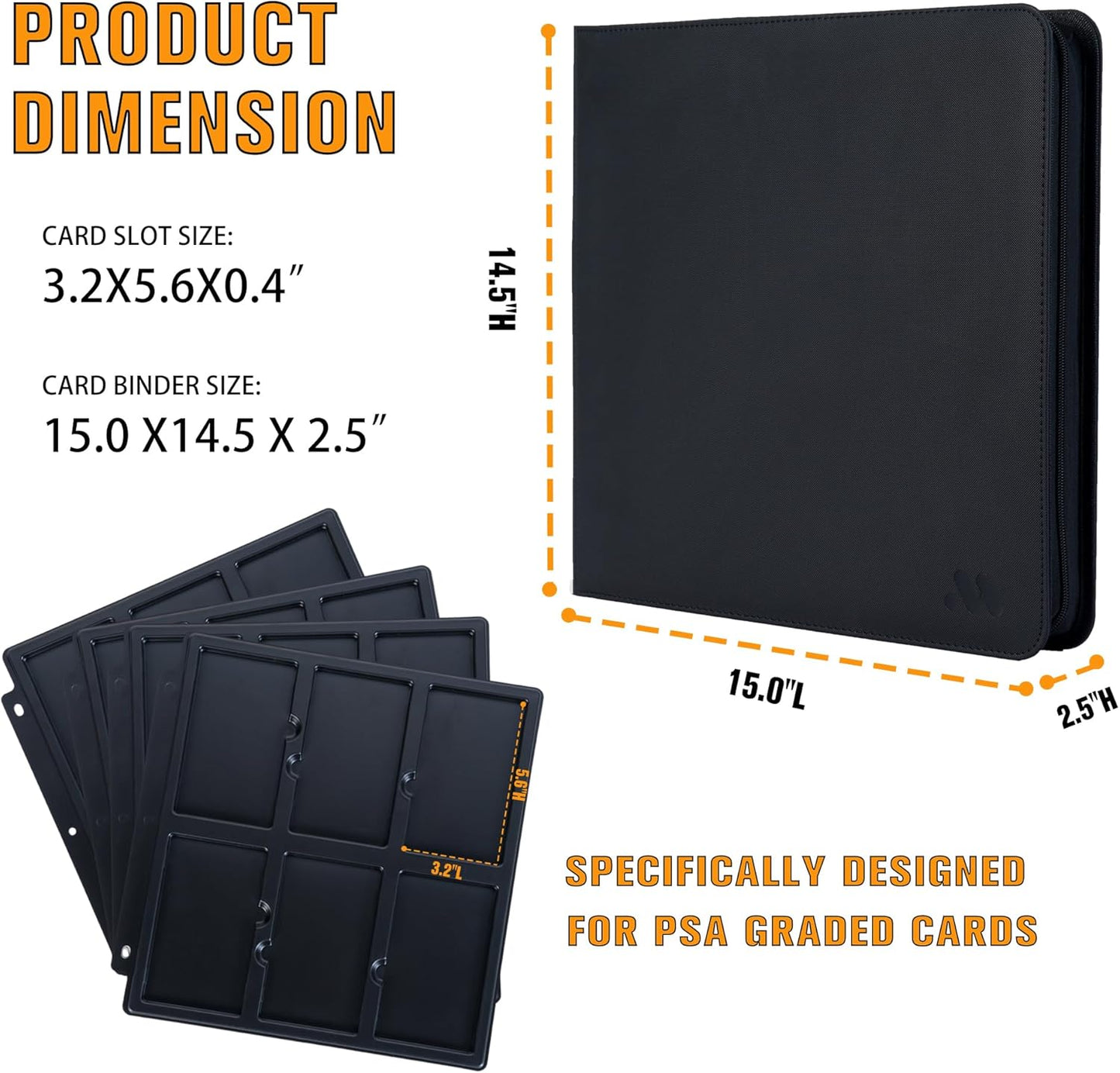 Graded Card Slab Binder for PSA, CGC, AGS | Holds 24 Graded Cards with 4 Pages | Premium 6 Card Slot Graded Cards Binder Storage Zipper Card Holder Album for PSA, CGC, AGS