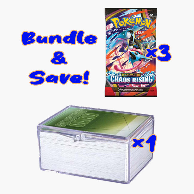 Bundle Deal - 3 Chaos Rising Loose Booster Packs + 1 Deck Box: Hinged Clear Plastic