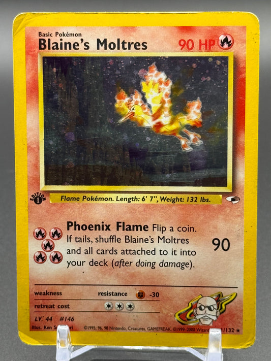 Pokemon TCG Blaine's Moltres | Gym Heroes 1/132 1st Edition | Condition: Heavy Play