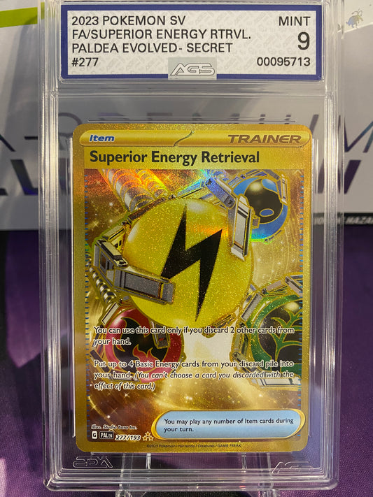 Pokemon TCG Superior Energy Retrieval | Paldea Evolved 277/193 Secret Rare Gold | AGS Graded MINT 9