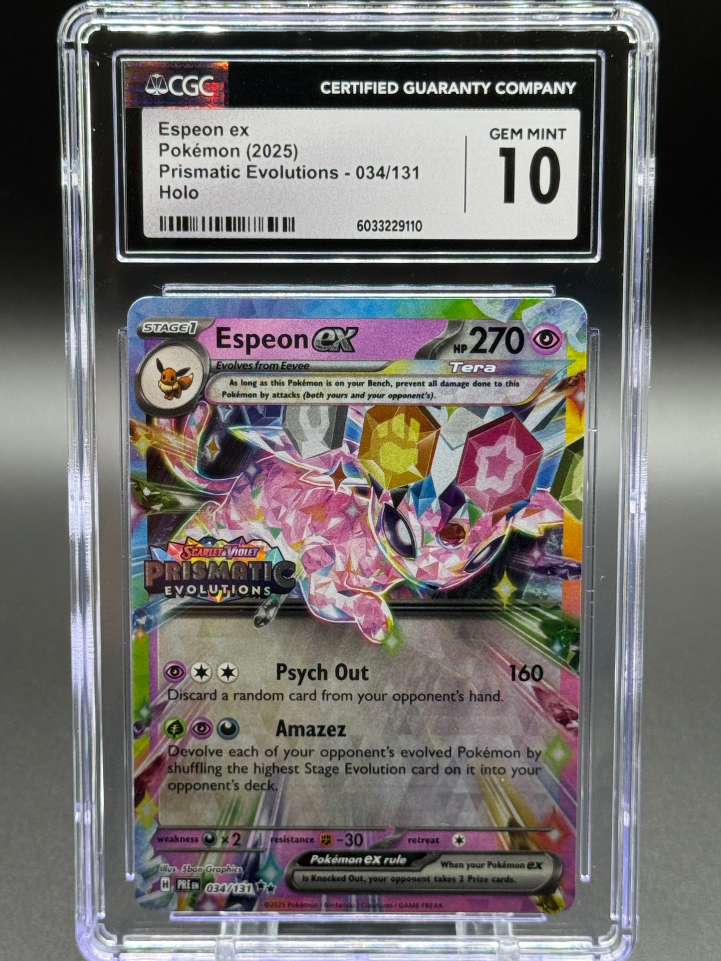 Pokemon TCG Espeon ex | Prismatic Evolutions 034/131 Stamped | CGC Graded GEM MINT 10