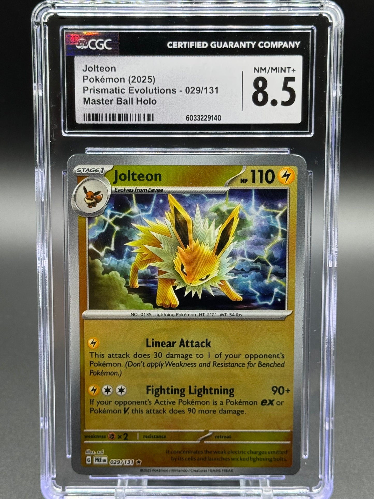 Pokemon TCG Jolteon | Prismatic Evolutions 029/131 Masterball Holo | CGC Graded NM/MINT+ 8.5