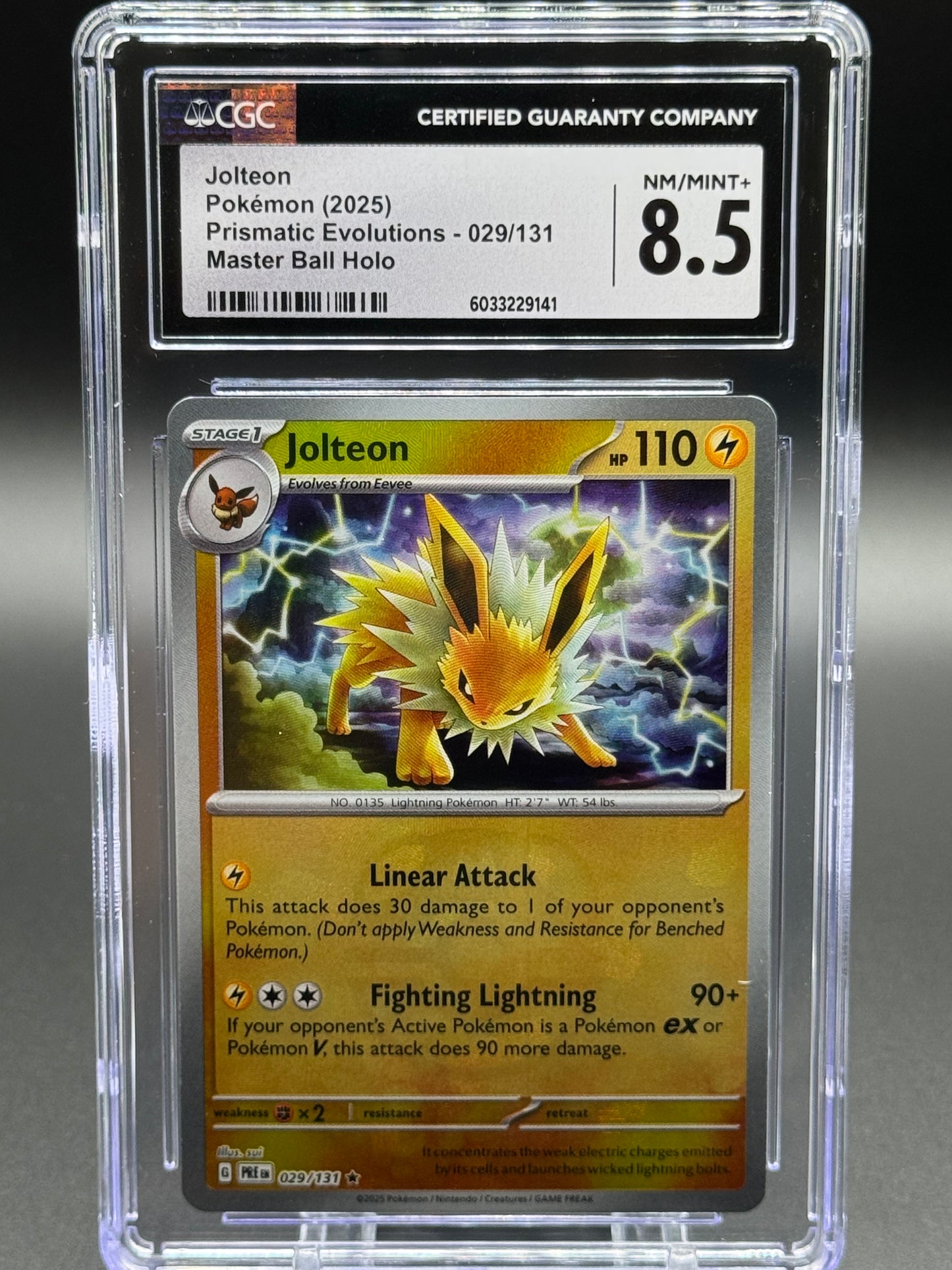 Pokemon TCG Jolteon | Prismatic Evolutions 029/131 Masterball Holo | CGC Graded NM/MINT+ 8.5