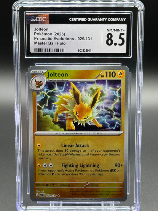 Pokemon TCG Jolteon | Prismatic Evolutions 029/131 Masterball Holo | CGC Graded NM/MINT+ 8.5