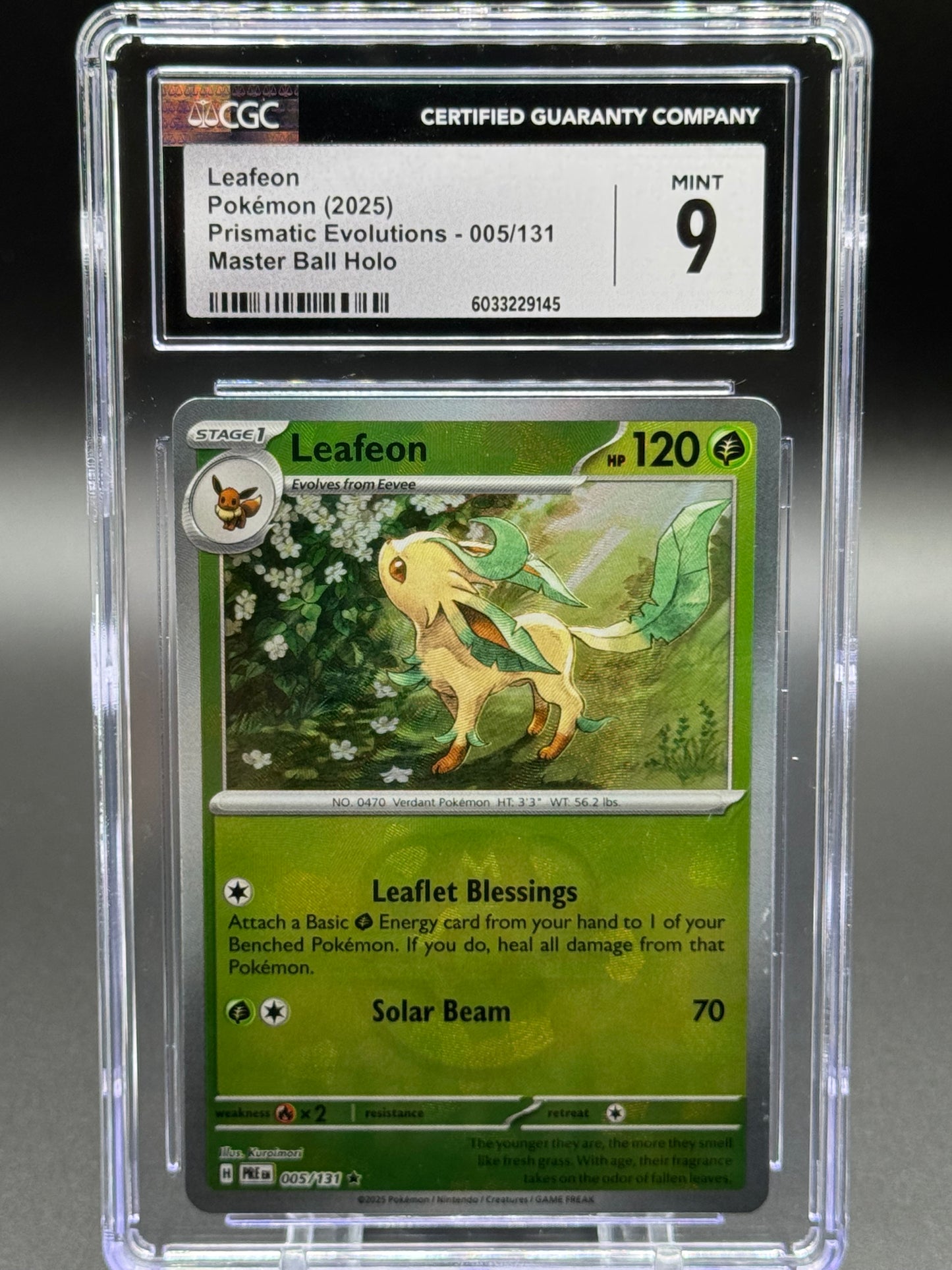 Pokemon TCG Leafeon | Prismatic Evolutions 005/131 Masterball Holo | CGC Graded MINT 9