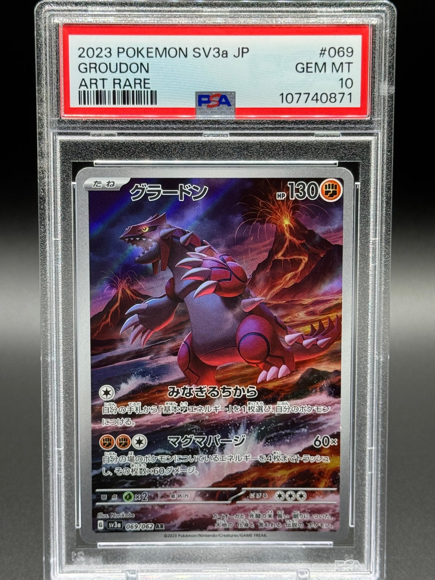 Japanese Pokemon TCG Groudon | Raging Surf sv3a 069/062 | PSA Graded GEM MINT 10