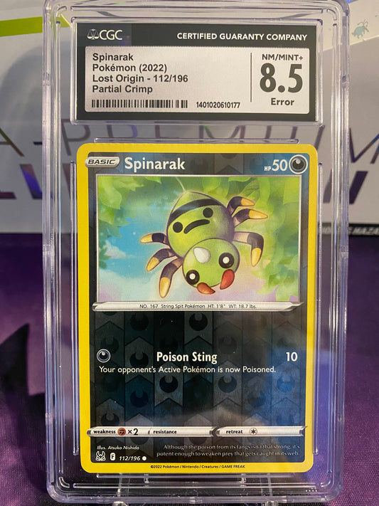 Pokemon TCG Spinarak ERROR | Lost Origin 112/196 | CGC Graded NM/MINT+ 8.5 ERROR - Partial Crimp