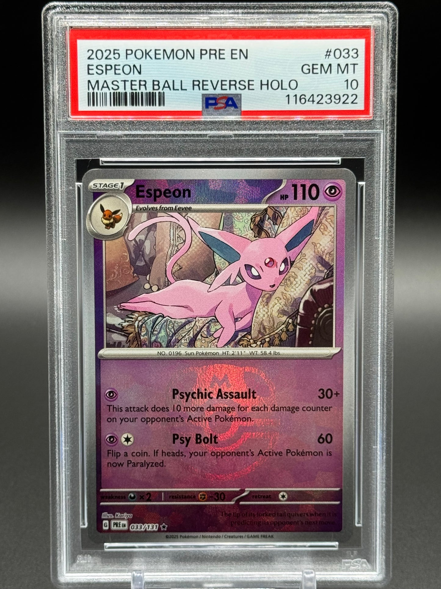 Pokemon TCG Espeon | Prismatic Evolutions 033/131 Master Ball | PSA Graded GEM MT 10