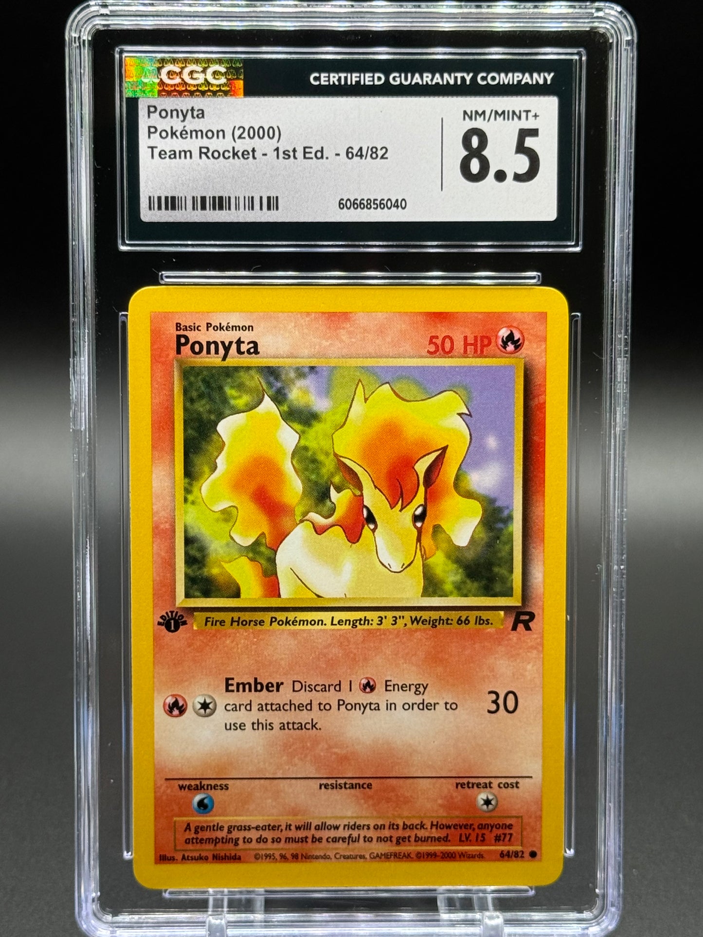 Pokemon TCG Ponyta | Team Rocket 64/82 1st Edition | CGC Graded NM/MINT+ 8.5