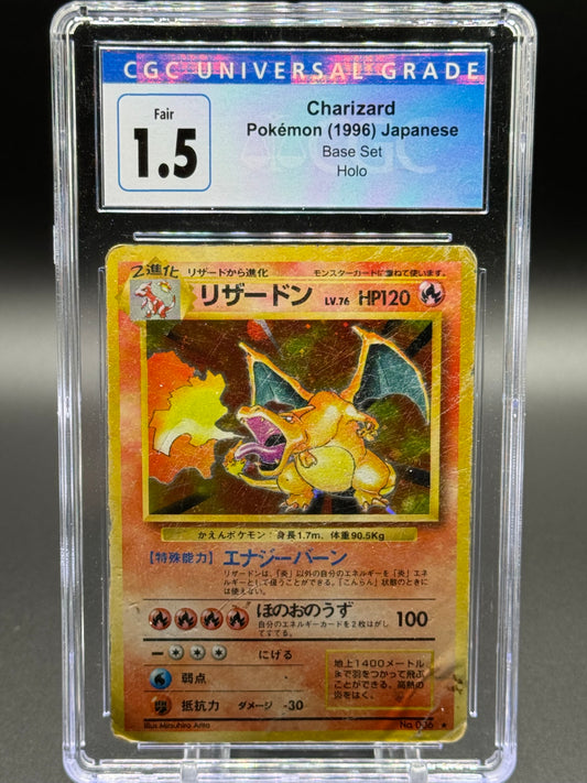 Japanese Pokemon TCG Charizard | Base Set 1996 | CGC Graded FAIR 1.5