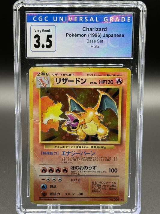 Japanese Pokemon TCG Charizard | Base Set 1996 | CGC Graded VERY GOOD+ 3.5