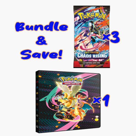 Bundle Deal - 3 Chaos Rising Loose Booster Packs + 1 Binder: 9-Pocket: Portfolio: Pokémon: Ascended Heroes