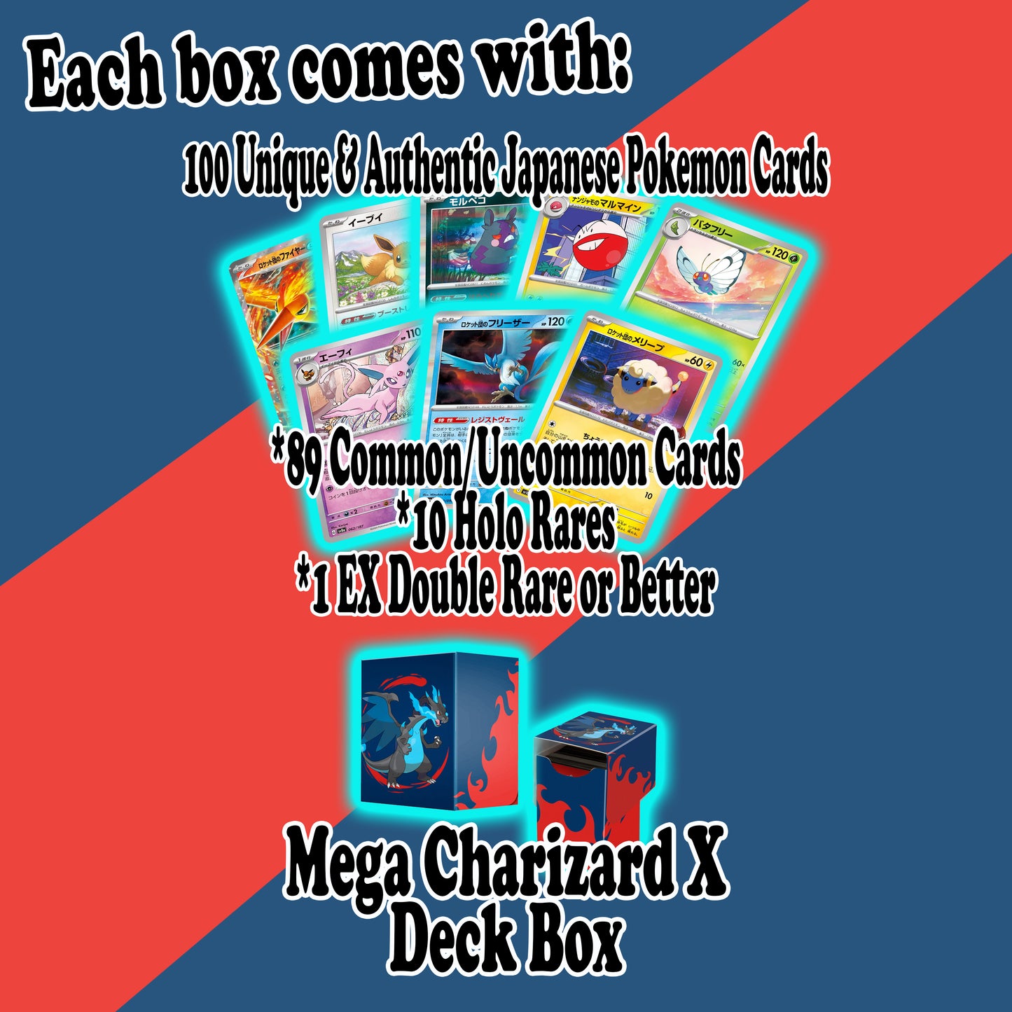 Lost Cards Repack Deck | 100 Japanese Pokemon Card Repack Deck Featuring Mega Charizard X Deck Box