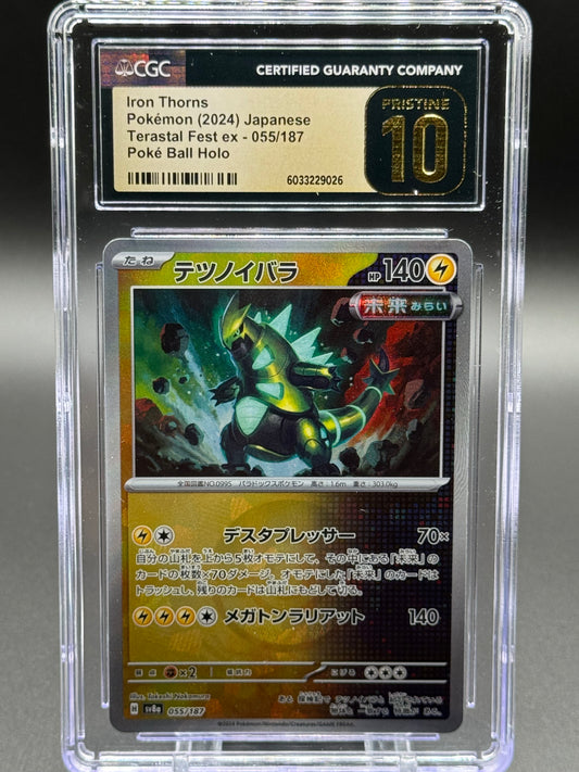 Japanese Pokemon TCG Iron Thorns | Terastal Festival ex 055/187 Pokeball Holo | CGC Graded PRISTINE 10
