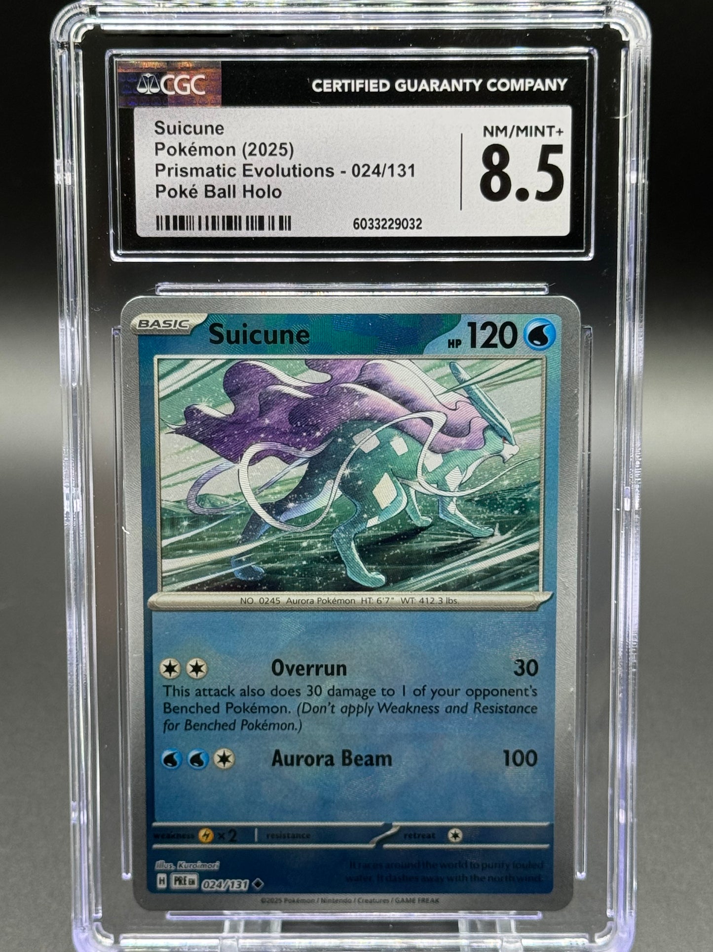Pokemon TCG Suicune | Prismatic Evolutions 024/131 Pokeball Holo | CGC Graded NM/MINT+ 8.5