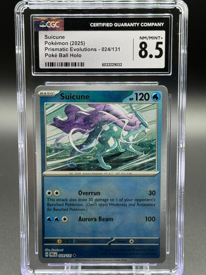 Pokemon TCG Suicune | Prismatic Evolutions 024/131 Pokeball Holo | CGC Graded NM/MINT+ 8.5