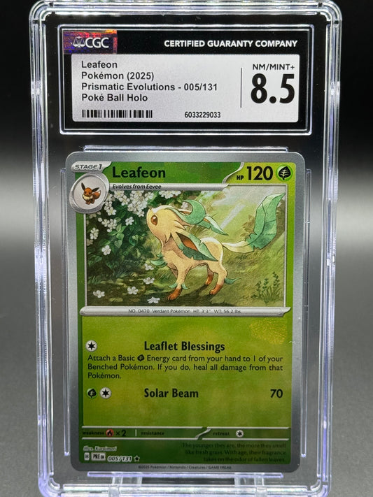 Pokemon TCG Leafeon | Prismatic Evolutions 005/131 Pokeball Holo | CGC Graded NM/MINT+ 8.5