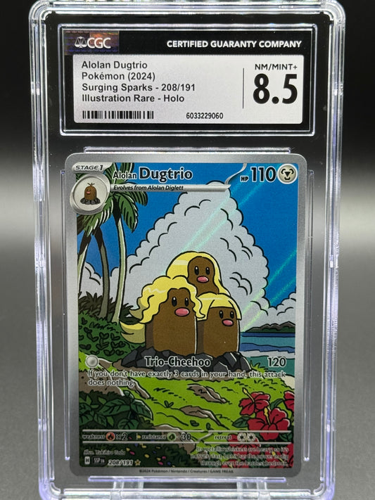 Pokemon TCG Alolan Dugtrio | Surging Sparks 208/191 | CGC Graded NM/MINT+ 8.5