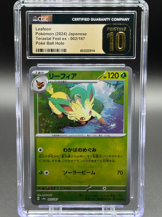 Japanese Pokemon TCG Leafeon | Terastal Festival ex 002/187 Pokeball Holo | CGC Graded PRISTINE 10