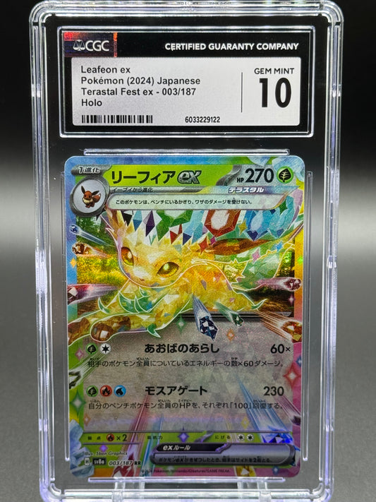 Japanese Pokemon TCG Leafeon ex | Terastal Festival ex 003/187 RR | CGC Graded GEM MINT 10
