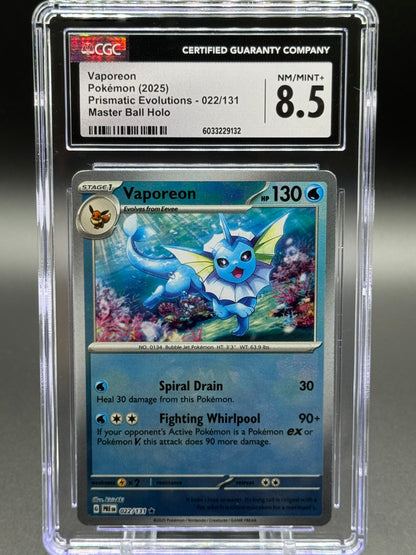 Pokemon TCG Vaporeon | Prismatic Evolutions 022/131 Masterball Holo | CGC Graded NM/MINT+ 8.5