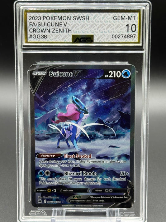 Pokemon TCG Suicune V | Crown Zenith Galarian Gallery GG38/GG70 | AGS Graded GEM-MT 10