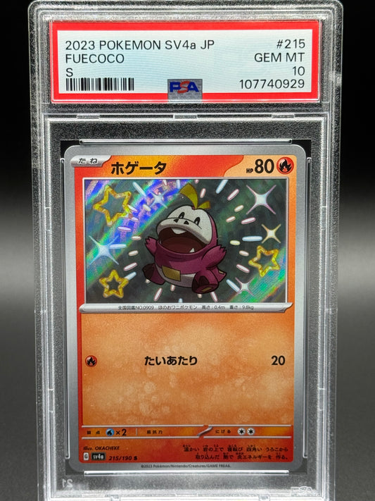 Japanese Pokemon TCG Fuecoco | Shiny Treasure ex 215/190 S | PSA Graded GEM MT 10