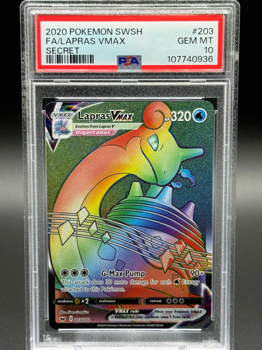 Pokemon TCG Lapras VMAX | Sword & Shield 203/202 | PSA Graded GEM MT 10