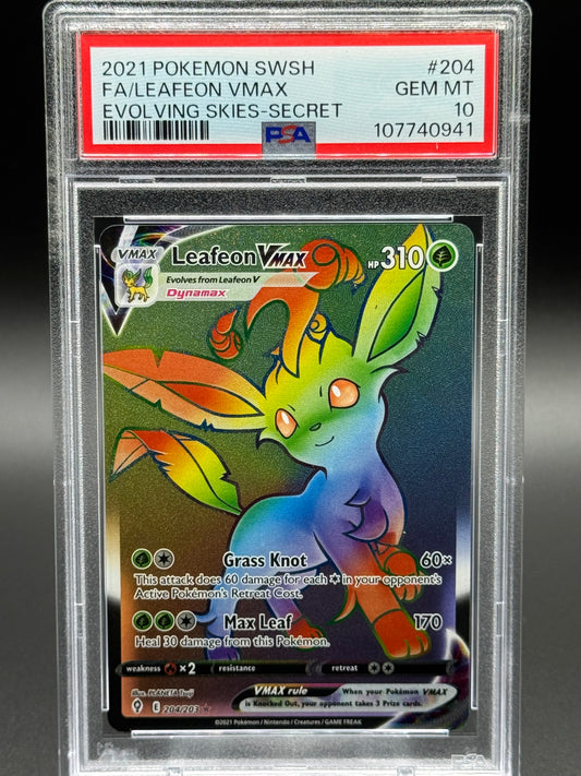 Pokemon TCG Leafeon VMAX | Evolving Skies 204/203 | PSA Graded GEM MT 10