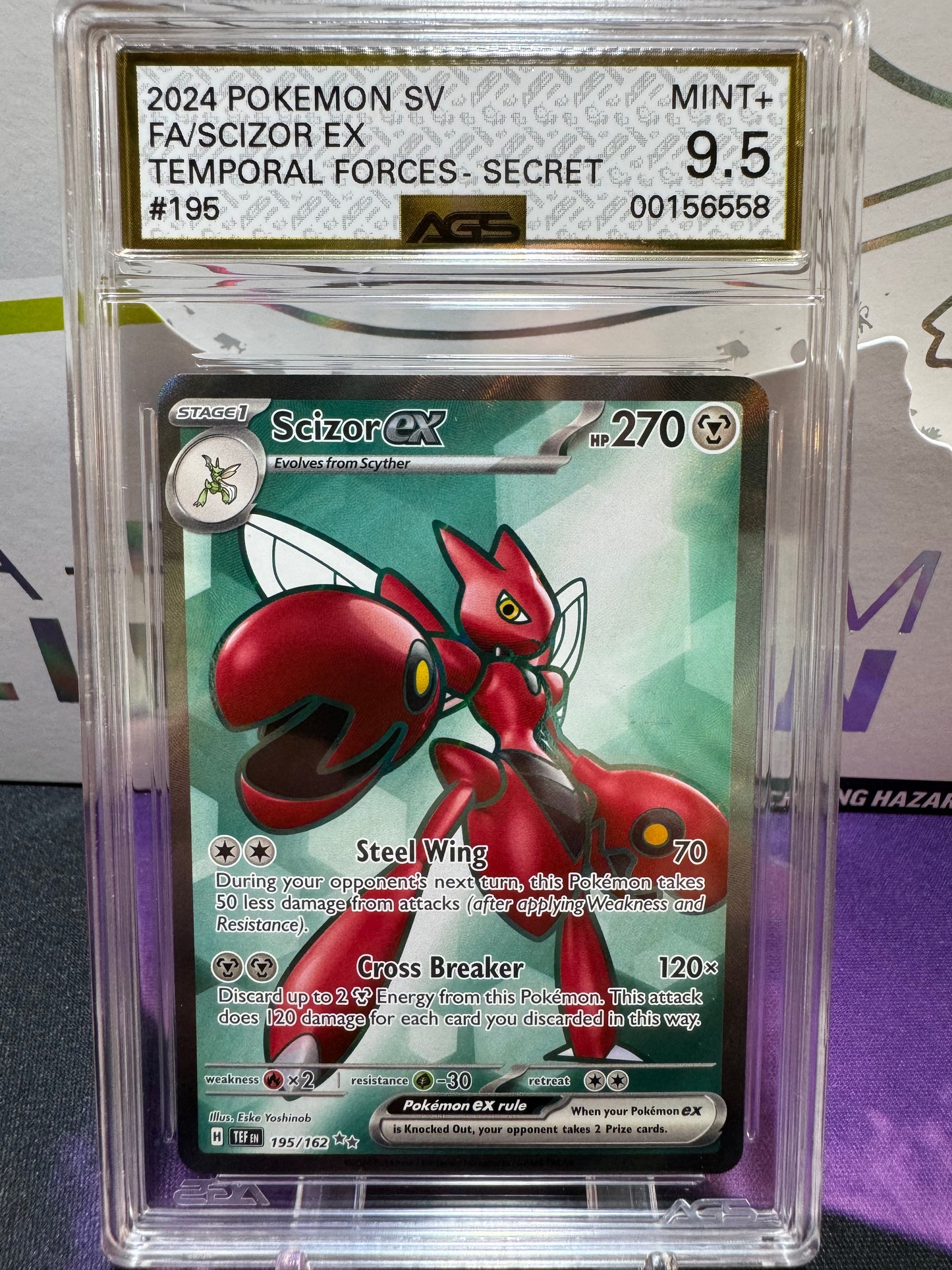 Pokemon TCG Scizor ex | Temporal Forces 195/162 Full Art | AGS Graded MINT+ 9.5 GOLD LABEL!