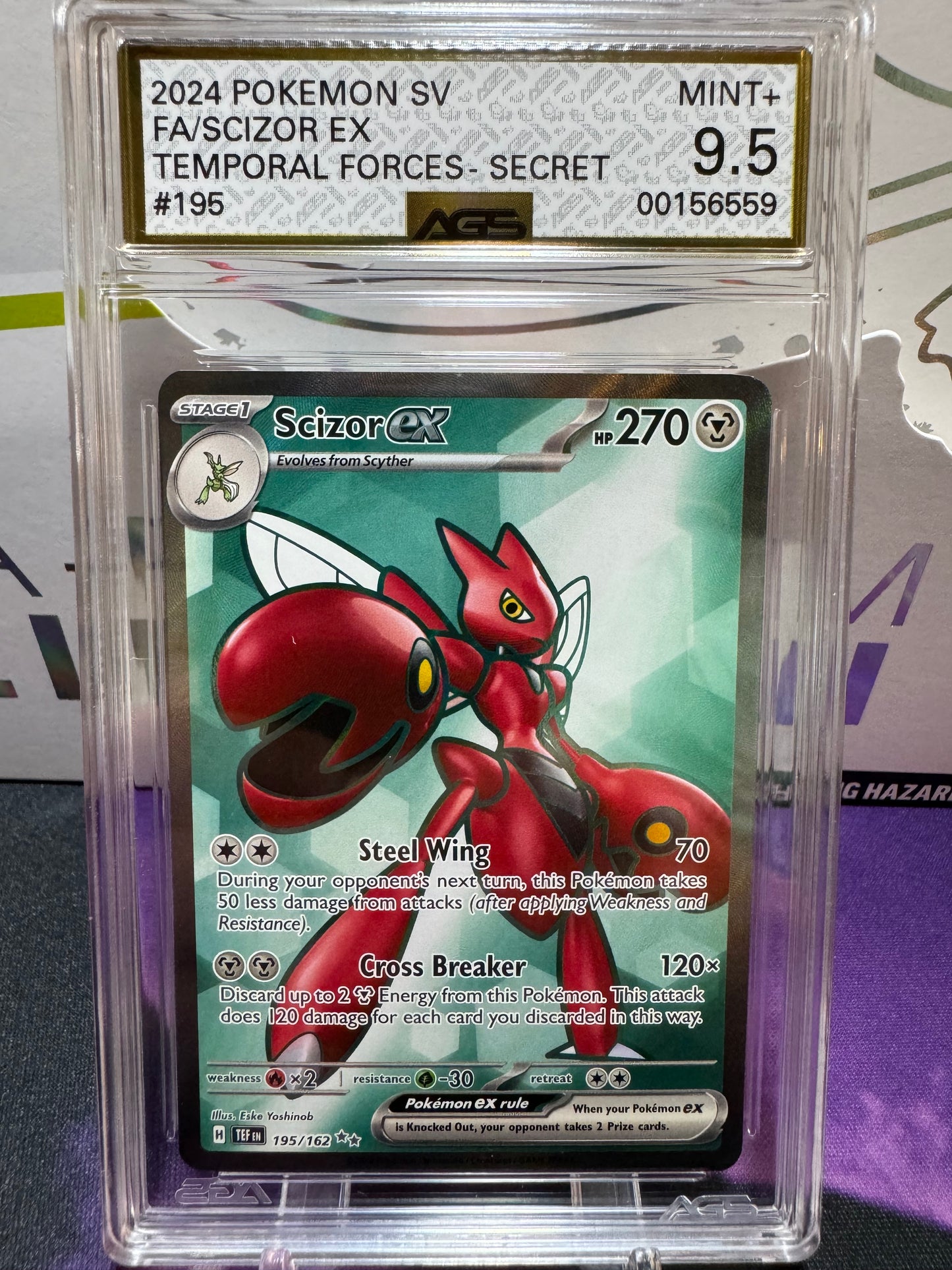 Pokemon TCG Scizor ex | Temporal Forces 195/162 Full Art | AGS Graded MINT+ 9.5 GOLD LABEL!