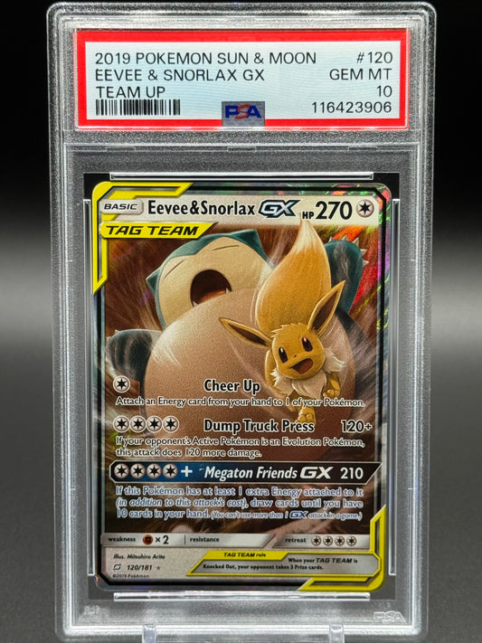 Pokemon TCG Eevee & Snorlax GX | Team Up 120/181 | PSA Graded GEM MT 10