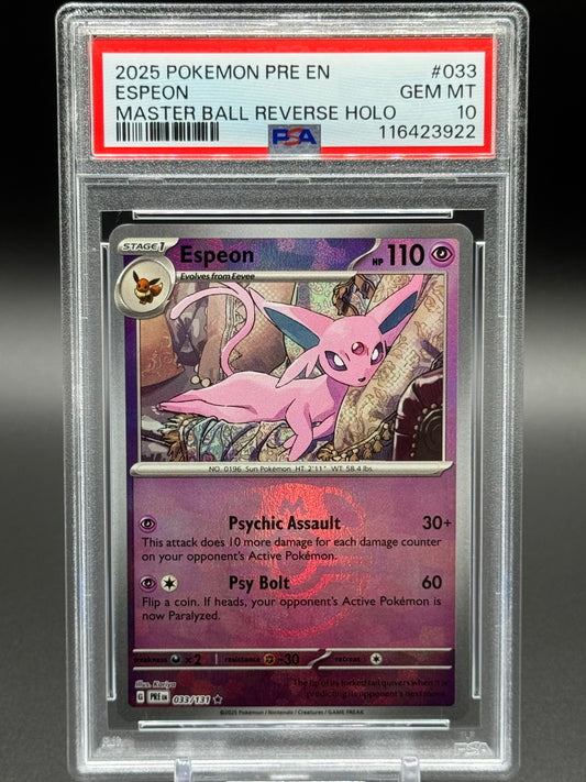 Pokemon TCG Espeon | Prismatic Evolutions 033/131 Master Ball | PSA Graded GEM MT 10