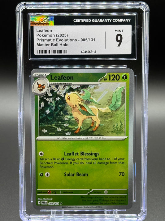 Pokemon TCG Leafeon | Prismatic Evolutions 005/131 Masterball Holo | CGC Graded MINT 9