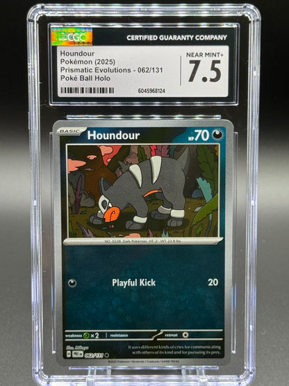 Pokemon TCG Houndour | Prismatic Evolutions 062/131 Pokeball Holo | CGC Graded NEAR MINT+ 7.5