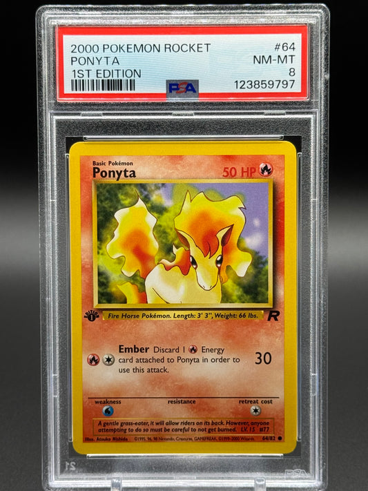 Pokemon TCG Ponyta | Team Rocket 64/82 1st Edition | PSA Graded NM-MT 8