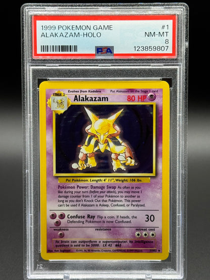 Pokemon TCG Alakazam | Base Set 1/102 | PSA Graded NM-MT 8