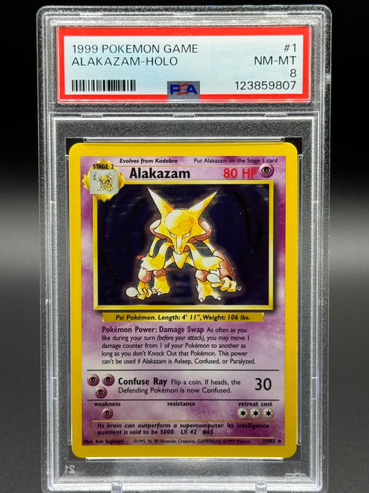 Pokemon TCG Alakazam | Base Set 1/102 | PSA Graded NM-MT 8