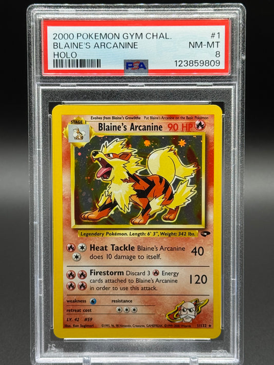 Pokemon TCG Blaine's Arcanine | Gym Challenge 1/132 | PSA Graded NM-MT 8