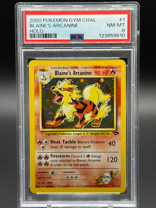 Pokemon TCG Blaine's Arcanine | Gym Challenge 1/132 | PSA Graded NM-MT 8