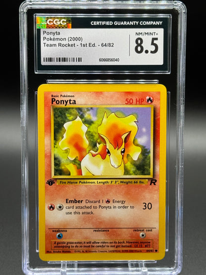 Pokemon TCG Ponyta | Team Rocket 64/82 1st Edition | CGC Graded NM/MINT+ 8.5