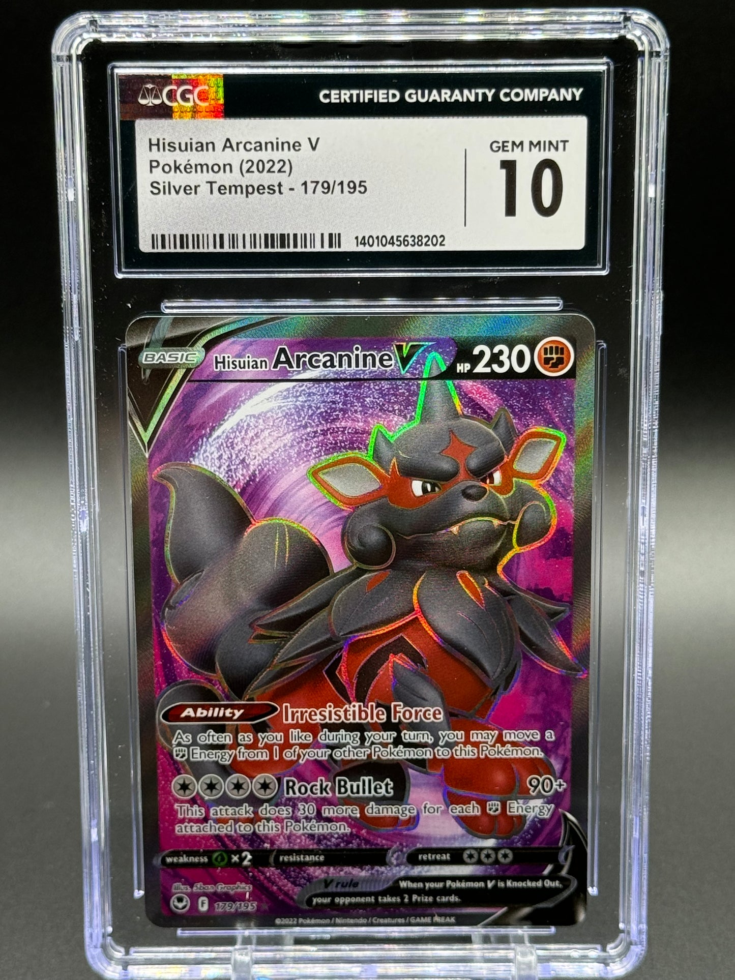 Pokemon TCG Hisuian Arcanine V | Silver Tempest 179/195 | CGC Graded GEM MINT 10