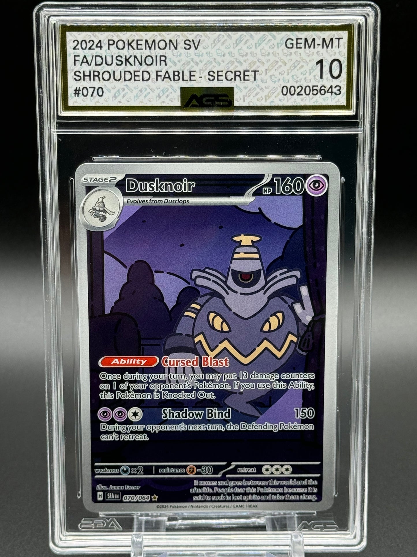 Pokemon TCG Dusknoir | Shrouded Fable 070/064 | AGS Graded GEM-MT 10