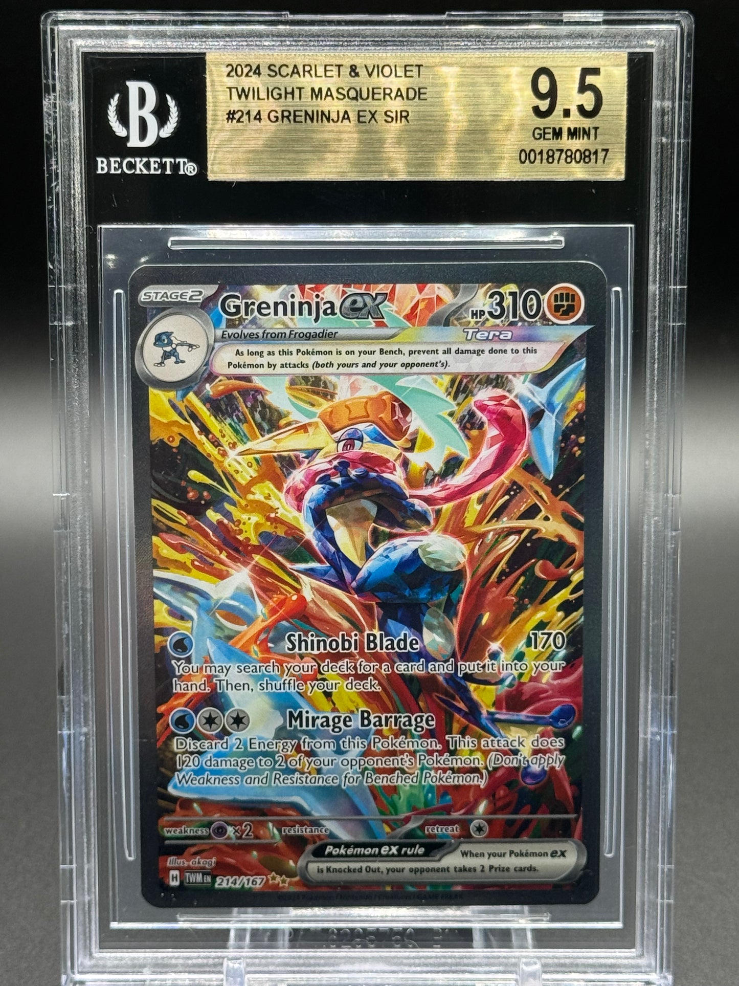 Pokemon TCG Greninja ex | Twilight Masquerade 214/167 | BGS Graded GEM MINT 9.5