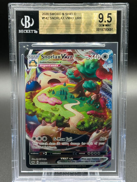 Pokemon TCG Snorlax VMAX | Sword & Shield Base Set 142/202 | BGS Graded GEM MINT 9.5
