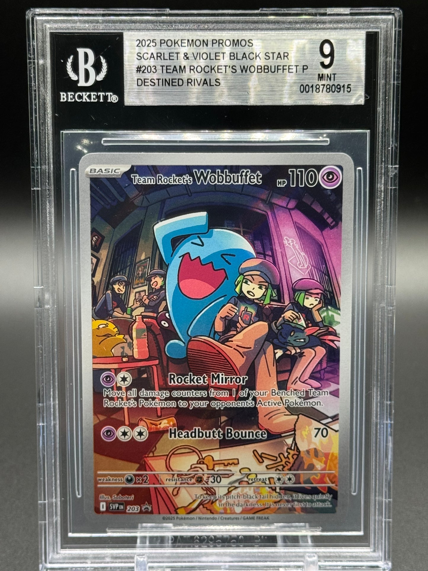 Pokemon TCG Team Rocket's Wobbuffet | Black Star Promo SVP203 | BGS Graded MINT 9
