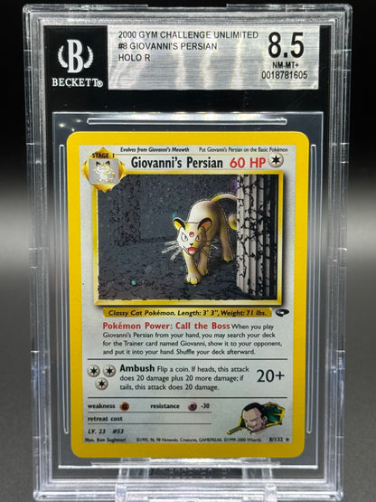 Pokemon TCG Giovanni's Persian | Gym Challenge 8/132 | BGS Graded NM-MT+ 8.5