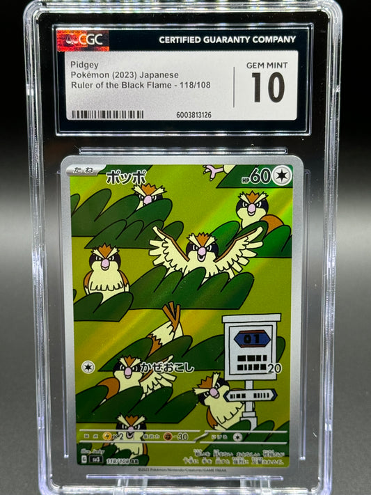 Japanese Pokemon TCG Pidgey | Ruler of the Black Flame 118/108 AR | CGC Graded GEM MINT 10