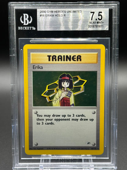 Pokemon TCG Erika | Gym Heroes 16/132 | BGS Graded NEAR MINT+ 7.5