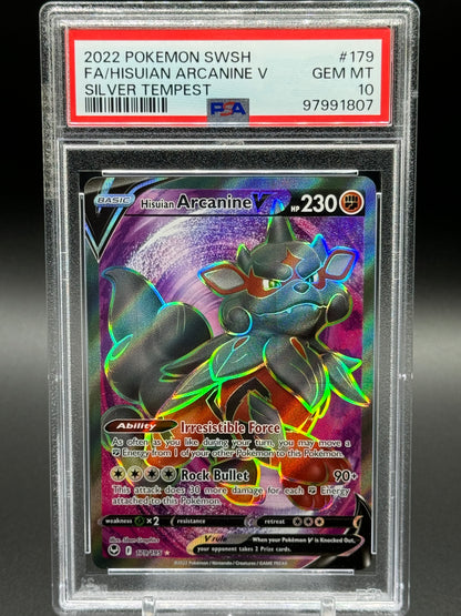 Pokemon TCG Hisuian Arcanine V | Silver Tempest 179/195 | PSA Graded GEM MT 10